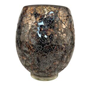 Modern European Mosaic Glass Candle Holder Smoky Crackle Pattern 6" Contemporary